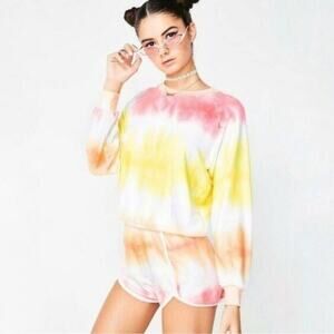 Wildfox Sorbet Tie-Dye Lightweight Pullover Crewneck Sweatshirt